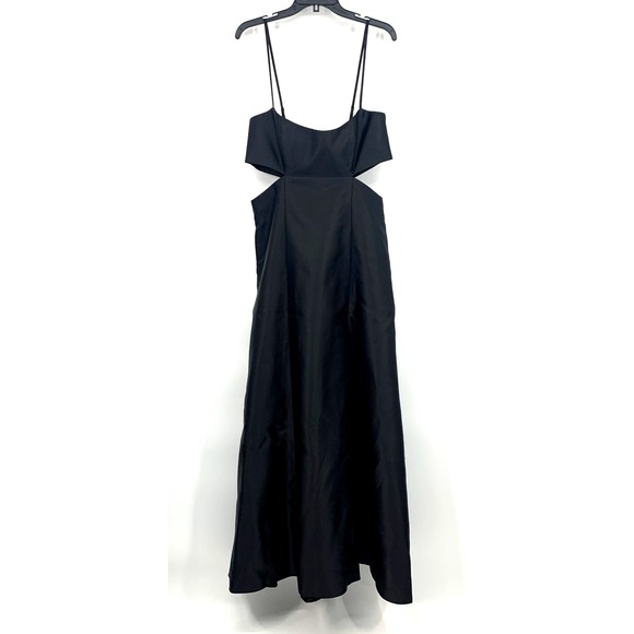 Alfred Sung Gown Dress Black Satin Maxi Cut Out Sleeveless Slit D840 - Picture 4 of 15